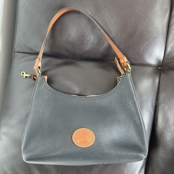 Dooney & Bourke Black Pebbled Leather Purse with Shoulder Strap & Brown Trim - Picture 8 of 11